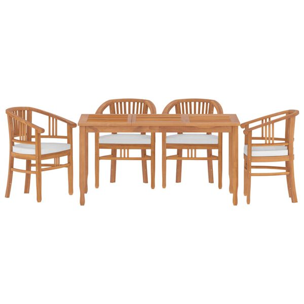 vidaXL Patio Dining Set Set of 4 Teak Wood, Cream White