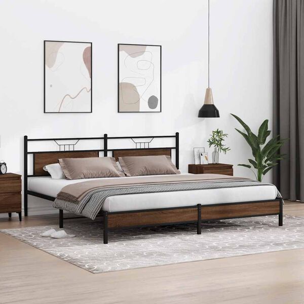 vidaXL Bed Frame Brown oak Steel, engineered wood 79 x 79 in double bed