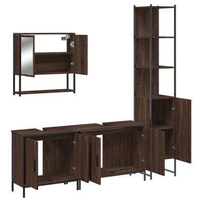 Set with wall cabinet on left, tall vertical cabinet on right, and lower sideboard with multiple doors for storage.