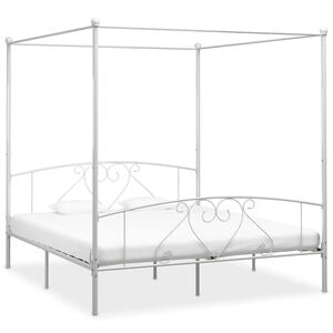 vidaXL Bed Frame White Metal Super King Decorative Inlays Bed Frame