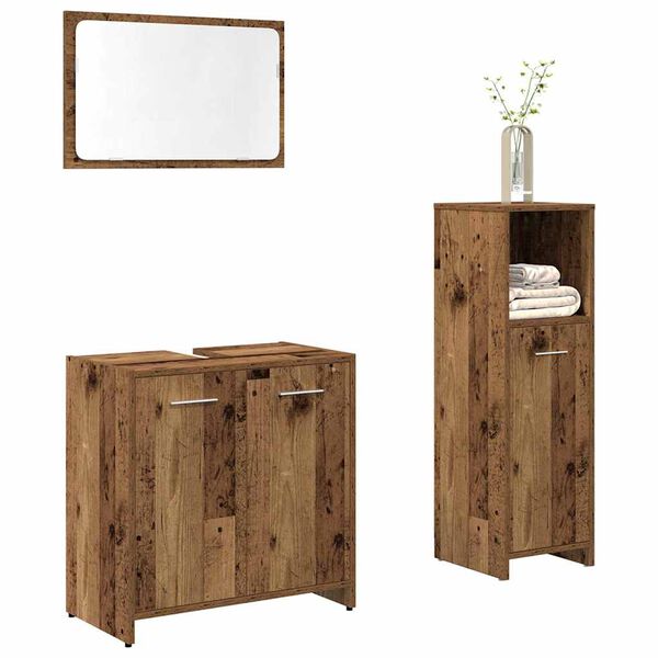 vidaXL Bathroom Furniture Set Old wood Engineered wood, glass Medium
