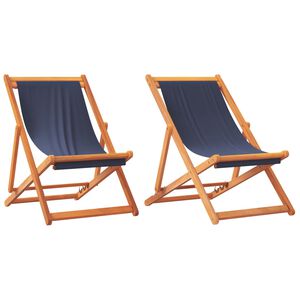 vidaXL Folding Beach Chair Set of 2 Blue Solid eucalyptus wood, polyester