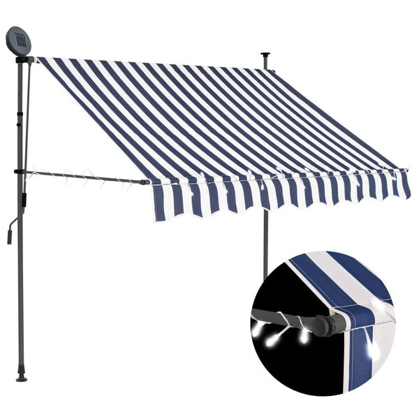 vidaXL Retractable Awning Blue and White Polyester with PU coating 59.1 in