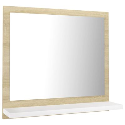 vidaXL Bathroom Mirror White and Sonoma Oak 15.7"x4.1"x14.6" Engineered Wood