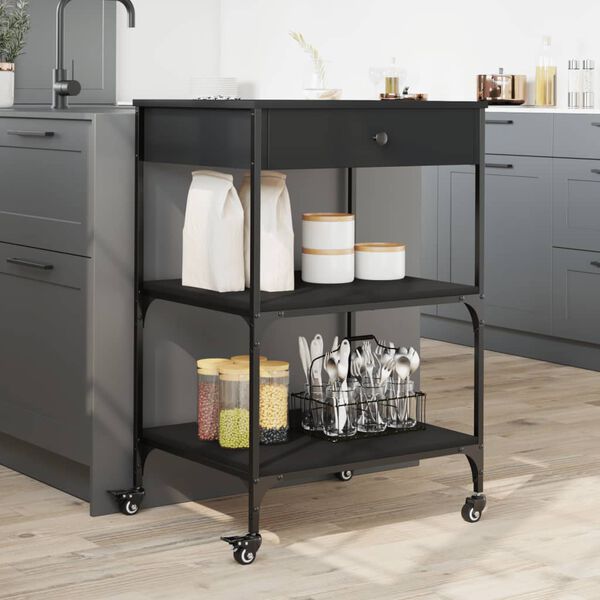 vidaXL Kitchen Trolley Black 23.6"x18.9"x35.2" Engineered Wood