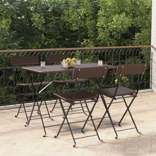 vidaXL Folding Bistro Chair Set of 4 Brown Poly Rattan Medium Foldable