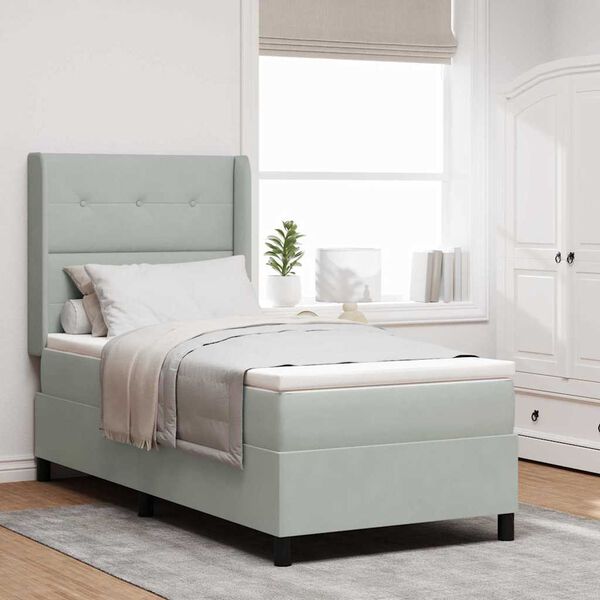 vidaXL Box Spring Bed Light Grey 39.37 x 78.74 in Velvet