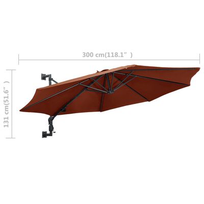 vidaXL Wall-Mounted Parasol with Metal Pole 118.1" Terracotta