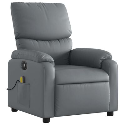Back view of gray recliner chair with extended footrest