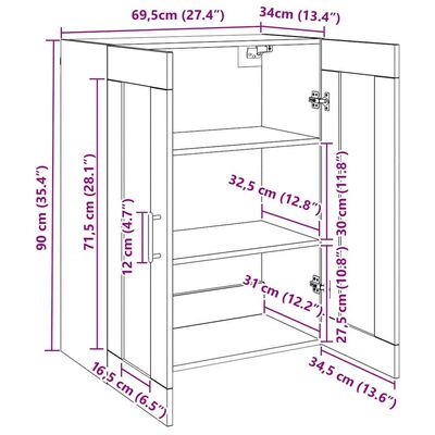 Dimension diagram of cabinet with measurements in cm