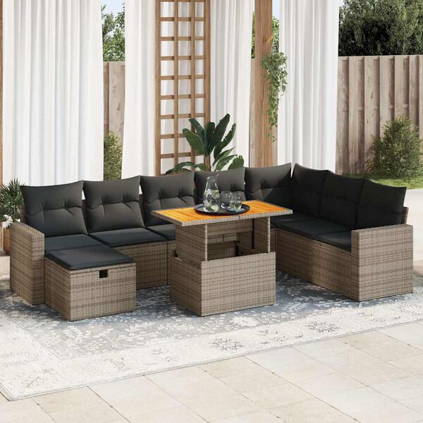 vidaXL Garden Sofa Set Grey Poly Rattan Large Adjustable Feet