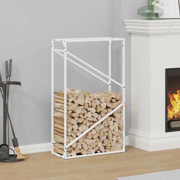 vidaXL Firewood Rack White 23.6x9.8x39.4" Cold-rolled steel