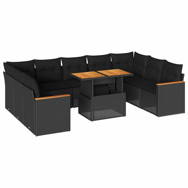 vidaXL Garden Sofa Set Black PE rattan Large Adjustable Feet