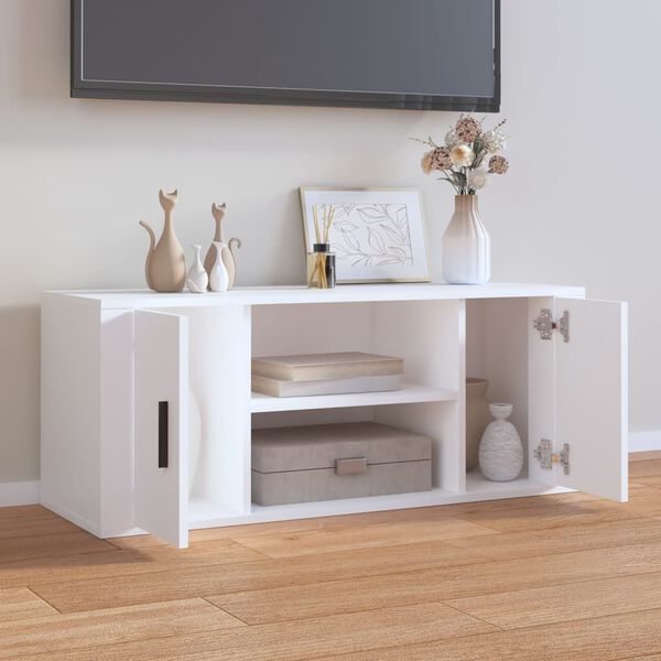 vidaXL TV Cabinet White Engineered Wood TV Cabinet Rectangular Modern