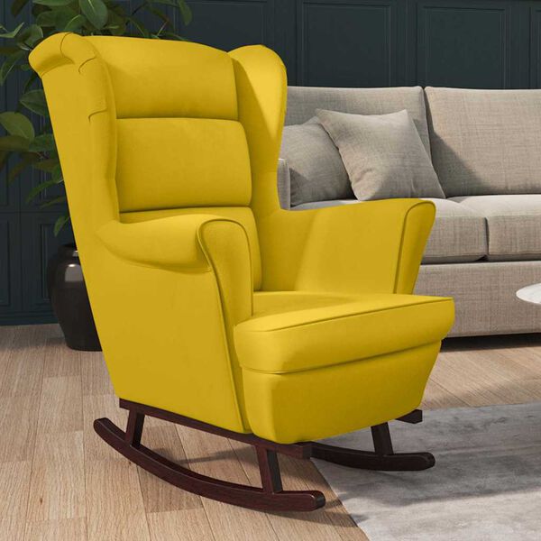 vidaXL Rocking Chair Yellow Velvet (100% polyester), solid rubber wood
