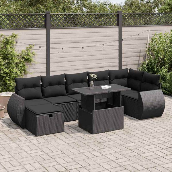 vidaXL Garden Sofa Set Black PE rattan Large Adjustable Feet
