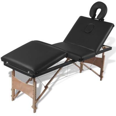 Black Foldable Massage Table 4 Zones with Wooden Frame
