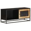 vidaXL TV Cabinet Black, Brown Rough Mango Wood, Iron, MDF Medium