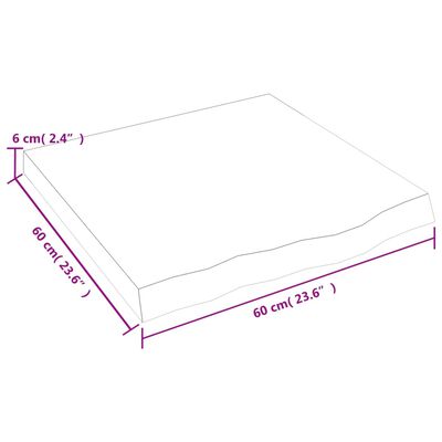 Isometric diagram showing a 60 cm x 60 cm x 6 cm box or mat with a 60 cm base and dimensions labeled in pink