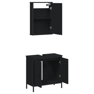 Open lower cabinet with door open showing interior storage space