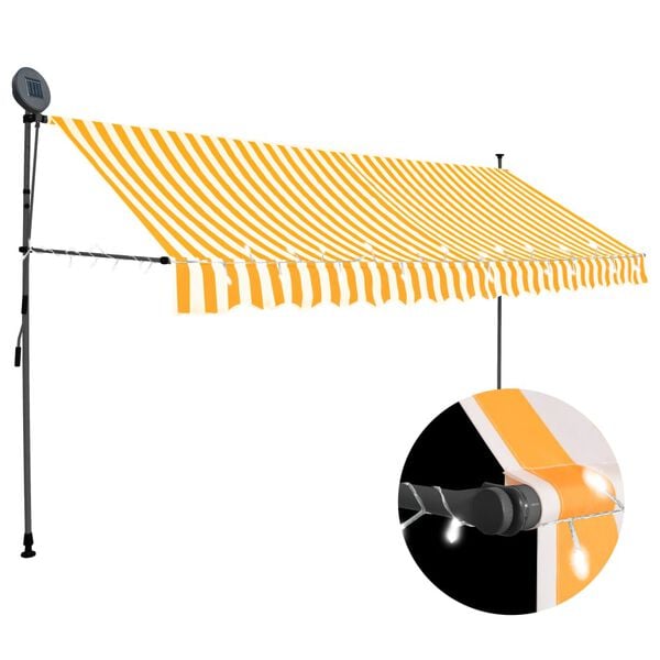 vidaXL Retractable Awning White and Orange Polyester with PU coating