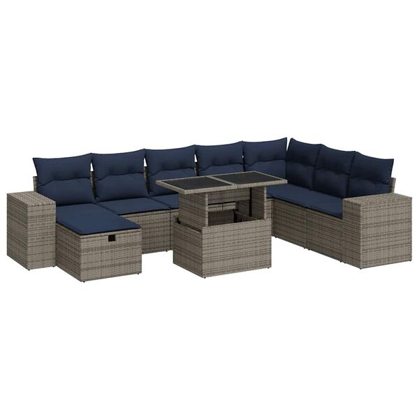 vidaXL 9 Piece Patio Sofa Set with Cushions Brown Poly Rattan Acacia