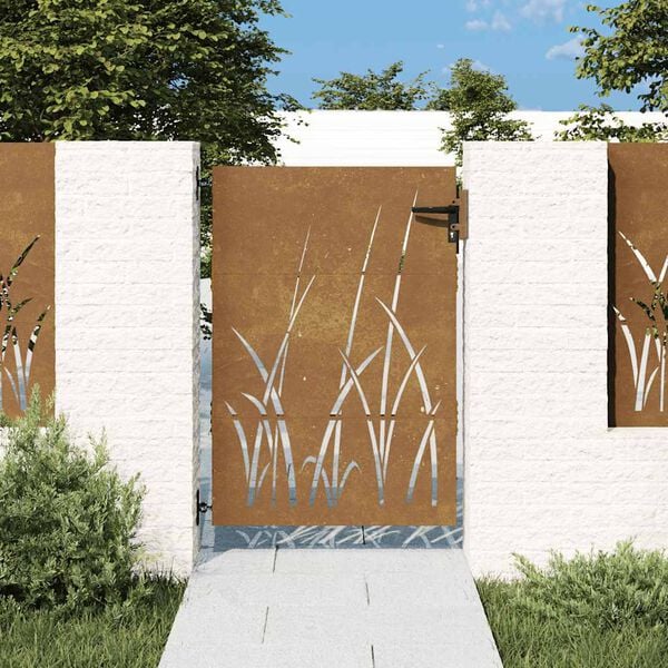 vidaXL Garden Gate 33.5x49.2" Corten Steel Grass Design