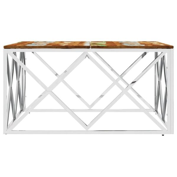 vidaXL Coffee Table Silver Stainless steel, solid reclaimed wood