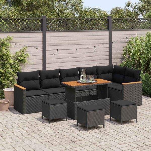 vidaXL Garden Sofa Set with Cushion 10 pcs Black Poly rattan