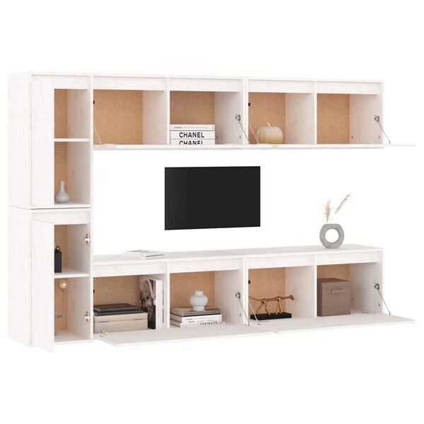 vidaXL TV Cabinet Set of 6 White Solid Pine Wood Various sizes