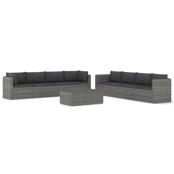 vidaXL Garden Lounge Set Grey PE rattan, Powder-coated steel, Glass