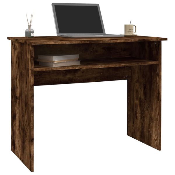 vidaXL Desk Smoked Oak Engineered Wood Small Desk Rectangular Modern