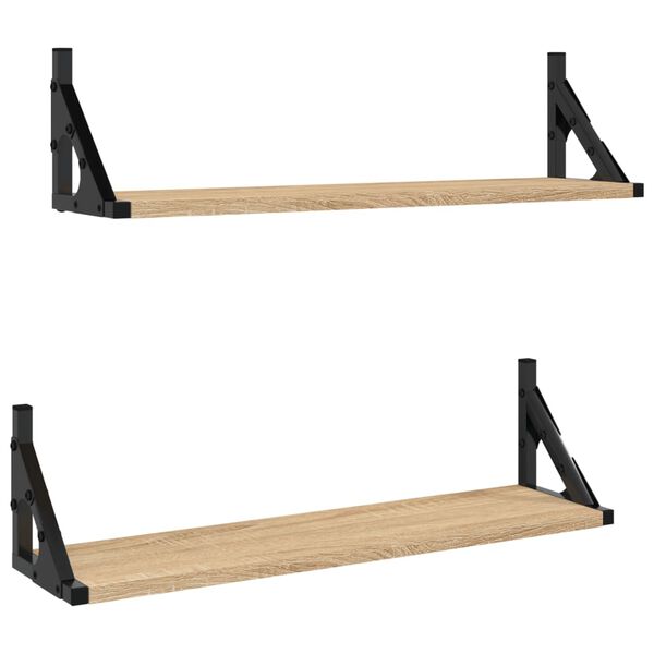 vidaXL Wall Shelf Set of 2 Sonoma Oak Engineered wood, metal