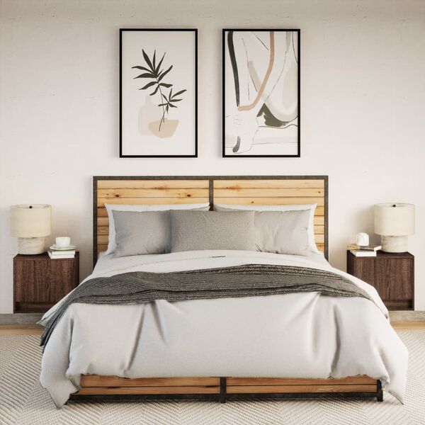 vidaXL Wall-mounted Bedside Cabinet Set of 2 Brown oak Engineered wood