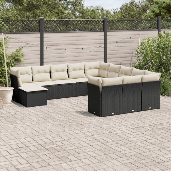 vidaXL Garden Sofa Set Black, Cream White