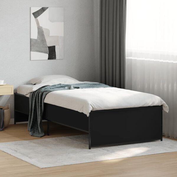 vidaXL Bed Frame Black Engineered wood and metal Small Single Durable