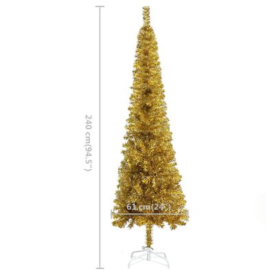 vidaXL Slim Christmas Tree with LEDs Gold 94.5"