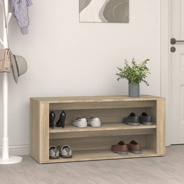 vidaXL Shoe Rack Sonoma Oak Engineered Wood 39.4 x 13.8 x 17.7 in