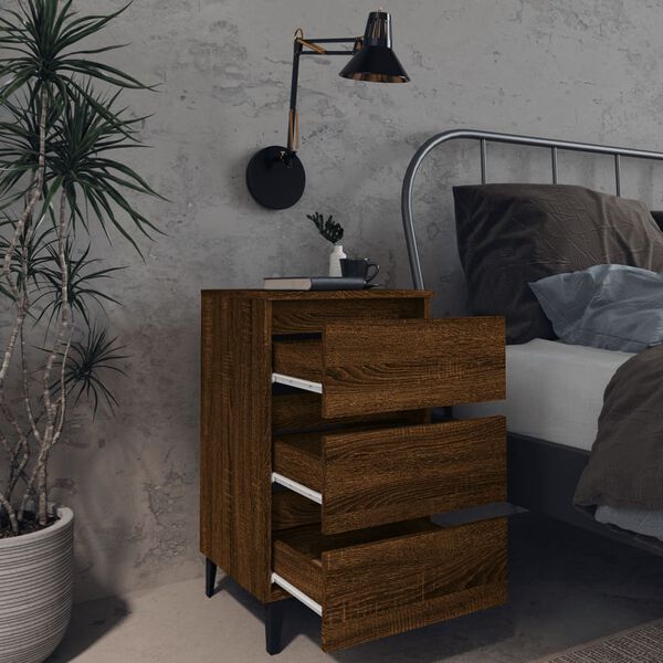 vidaXL Bed Cabinet Set of 2 Brown oak Engineered wood, metal Medium