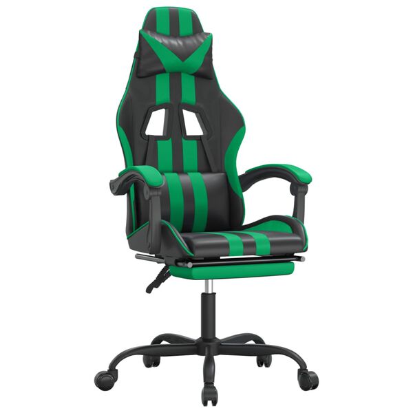 vidaXL Gaming Chair with Footrest Black and Green Faux Leather