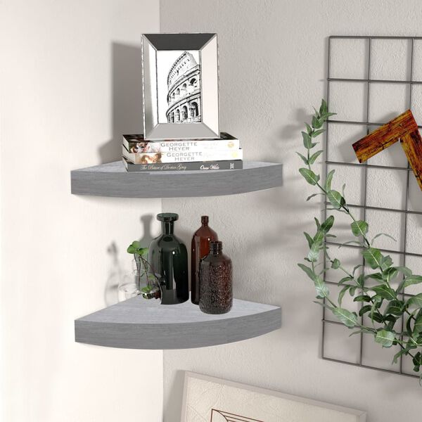 vidaXL Wall Corner Shelf Set of 2 Concrete Grey Honeycomb MDF, Metal