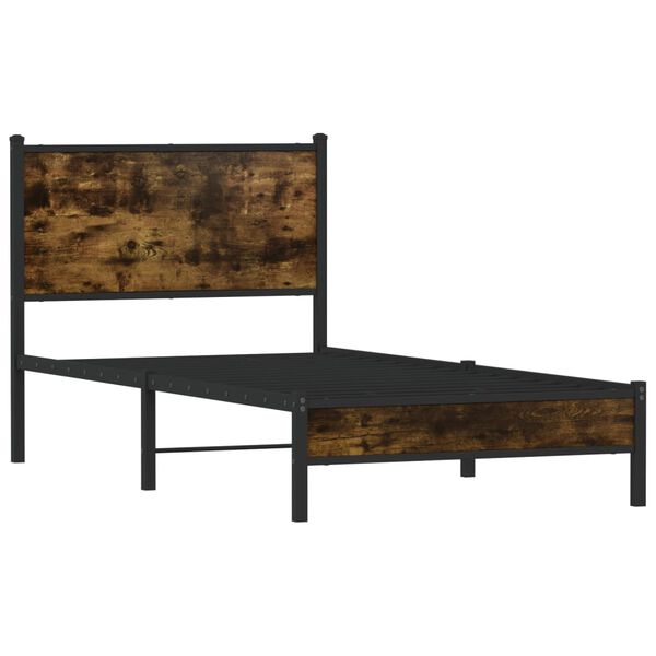 vidaXL Bed Frame Smoked Oak Steel, Engineered Wood 35.4x74.8 in Single