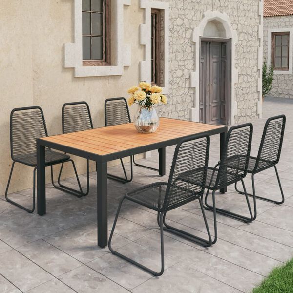 vidaXL Dining Set Black and Brown WPC, aluminum, PVC rattan, steel