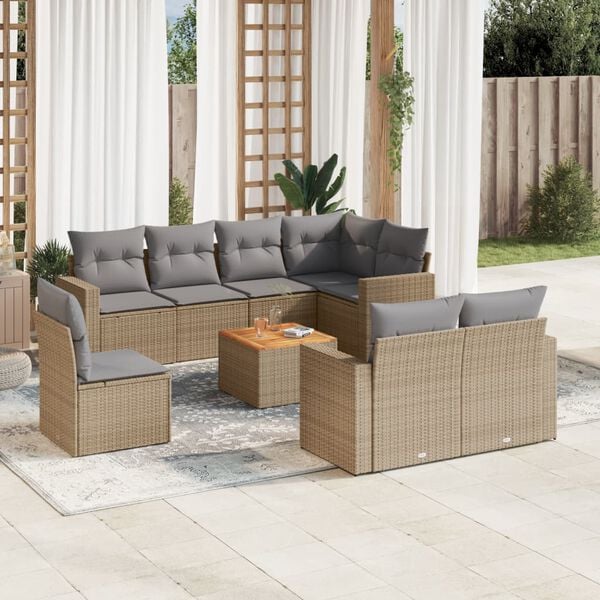vidaXL Garden Sofa Set Beige Poly Rattan 9 Piece Set Modular