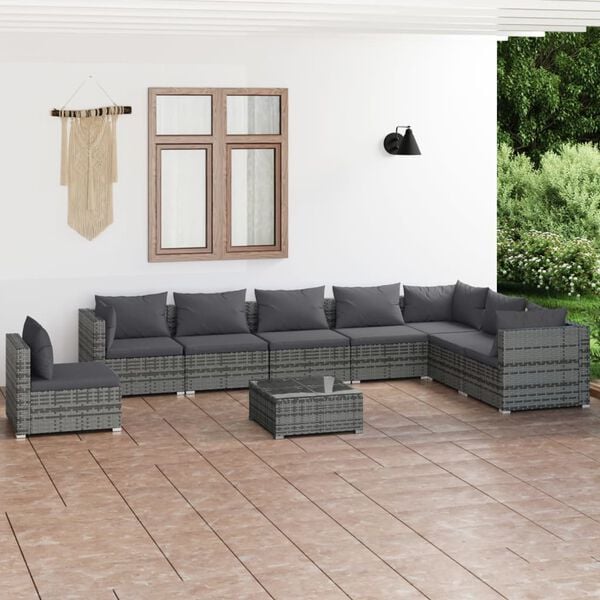 vidaXL Garden Lounge Set Gray PE rattan Large Modular