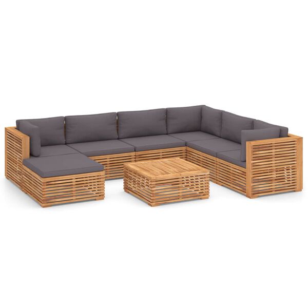 vidaXL 8 Piece Patio Lounge Set with Dark Gray Cushion Solid Teak Wood