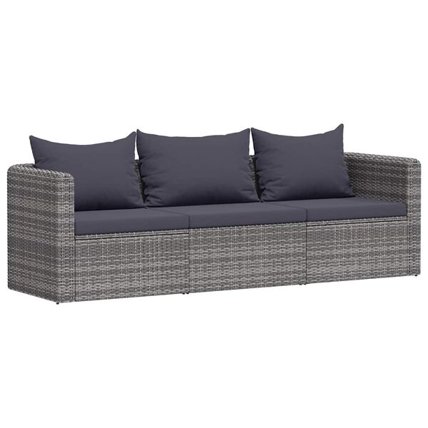vidaXL Garden Sofa Set Set of 3 Grey Poly Rattan 3 piece set
