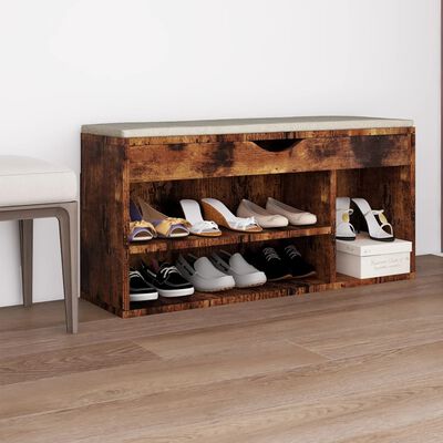 vidaXL Shoe Bench with Cushion Smoked Oak 40.9"x11.8"x19.3" Engineered Wood
