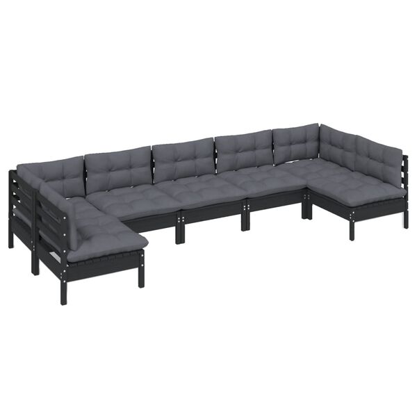 vidaXL Garden Lounge Set Black Solid pine wood Medium Modular
