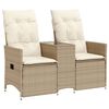 vidaXL Reclining Garden Sofa Beige PE rattan Two-Seater